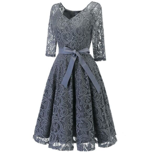 Elegant Romantic Retro Vintage Swing Lace Bridesmaid Prom Dress with Belt S NEW - Picture 3 of 16